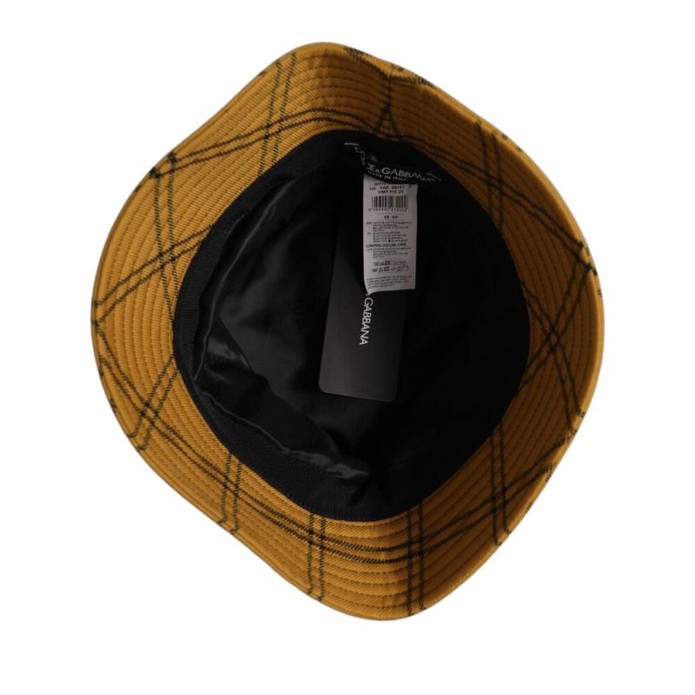 Dolce & Gabbana Men Dark Yellow Check Wide Brim Bucket Cap Men's Hat